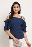 Navy Blue Polyester Solid Top