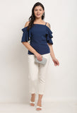 Navy Blue Polyester Solid Top